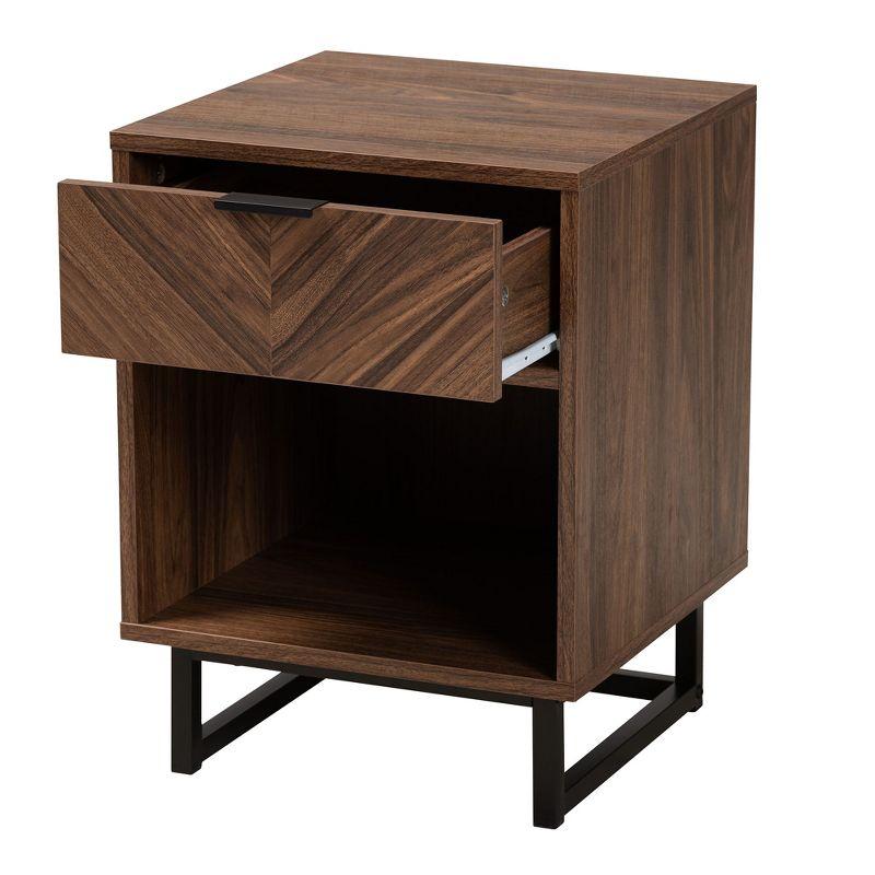 Baxton Studio Sadia Modern Walnut Brown Finished Wood and Black Metal 1-Drawer End Table