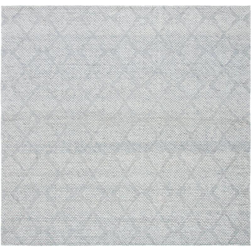 Gray Geometric Flat Woven Wool and Synthetic Square Rug