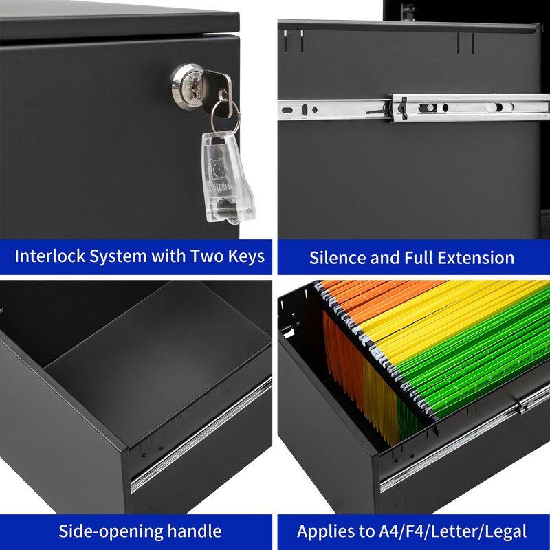 3 Drawer Mobile File Cabinet with Lock Steel File Cabinet for Legal/Letter/A4/F4 Size, Fully Assembled except for Wheels, Home/ Office Design