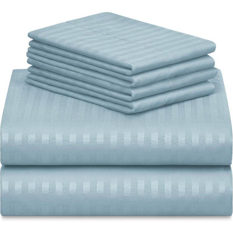 LuxClub 6 PC Light Blue King Microfiber Striped Performance Sheet Set, Soft Cooling Eco-Friendly Bed Sheets with 18in Deep Pockets