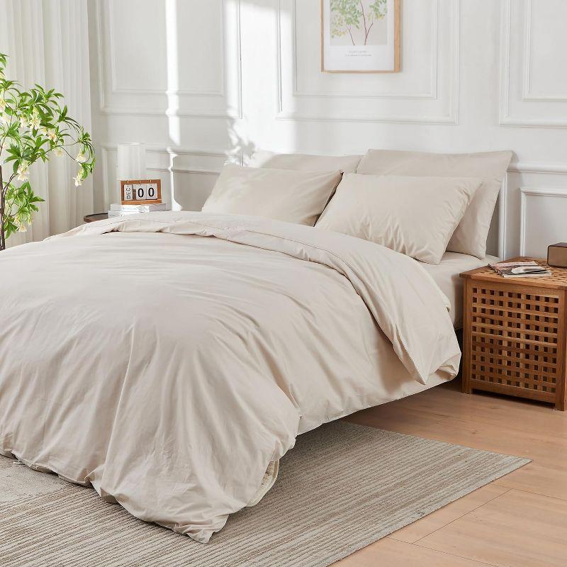 DOZ Long Staple Cotton Duvet Cover Set, Crisp Percale Weave, Breathable, Matte Finish, Durable, Hotel Comfort, 8 Loops