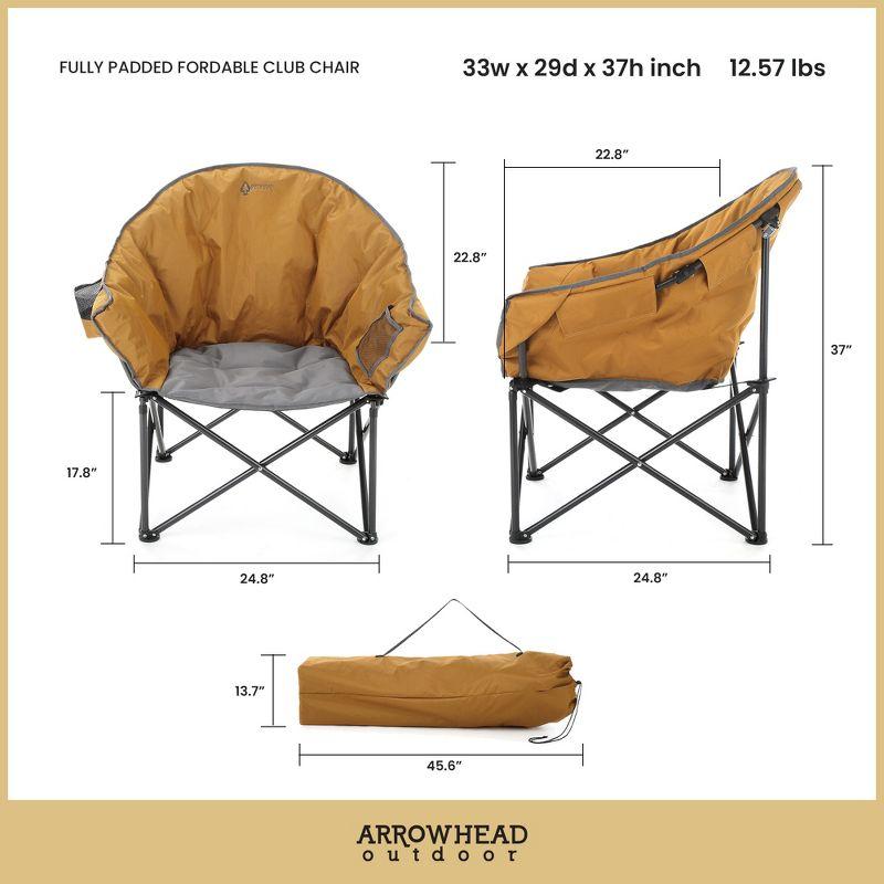 Arrowhead Outdoor Oversized Heavy-Duty Club Folding Camping Chair w/External Pocket, Cup Holder, Portable, Padded, Moon, Round, Bag (Workwear Tan)