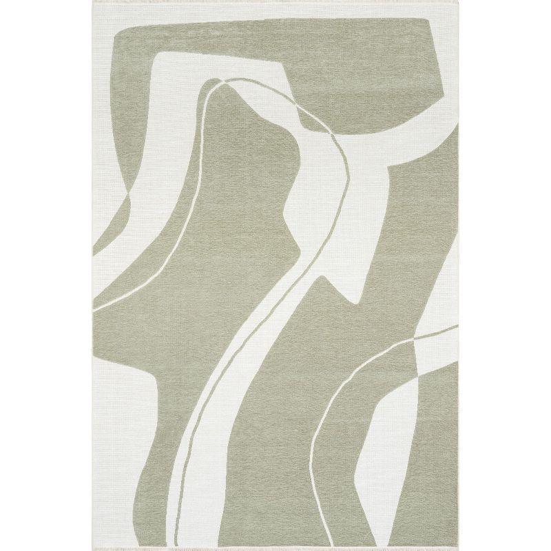 Sevyn Green and White Abstract Reversible 4' x 6' Area Rug