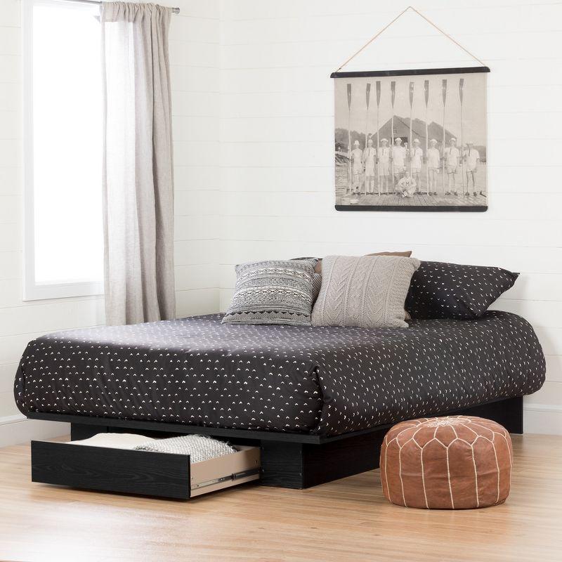 Black Oak Queen Platform Bed with Single Drawer