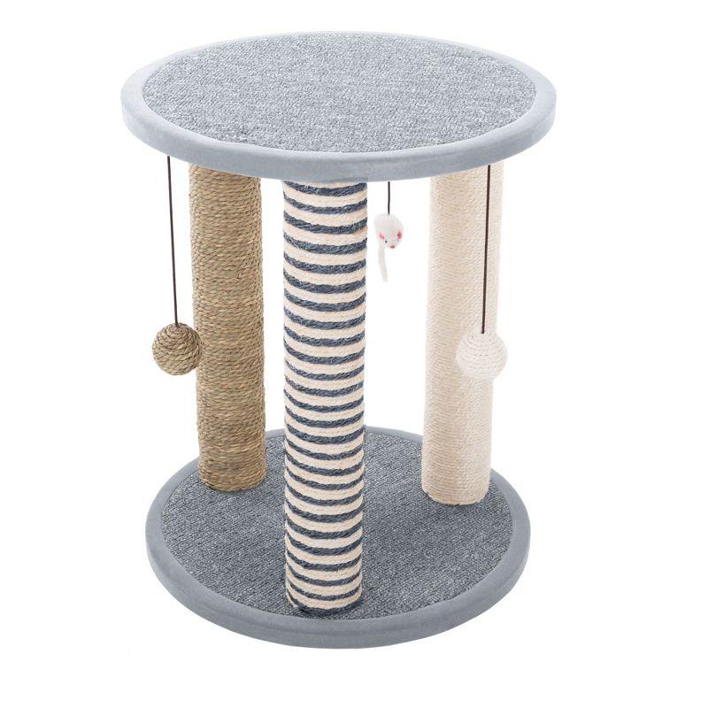 Cat Scratching Post - 3 Scratcher Posts with Carpeted Scratch Pad Base and Perch - Furniture Scratching Deterrent for Indoor Cats by PETMAKER
