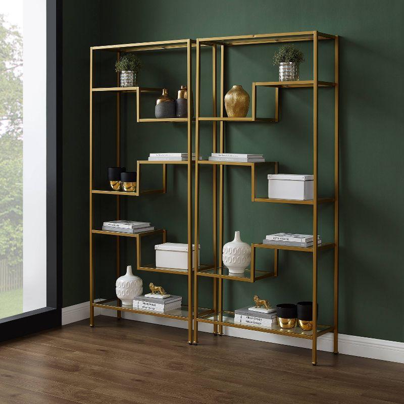 Sloane 78" Gold and Black Steel Etagere Set with Glass Shelves