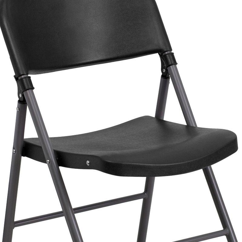 Flash Furniture 2 Pack HERCULES Series 330 lb. Capacity Black Plastic Folding Chair with Charcoal Frame
