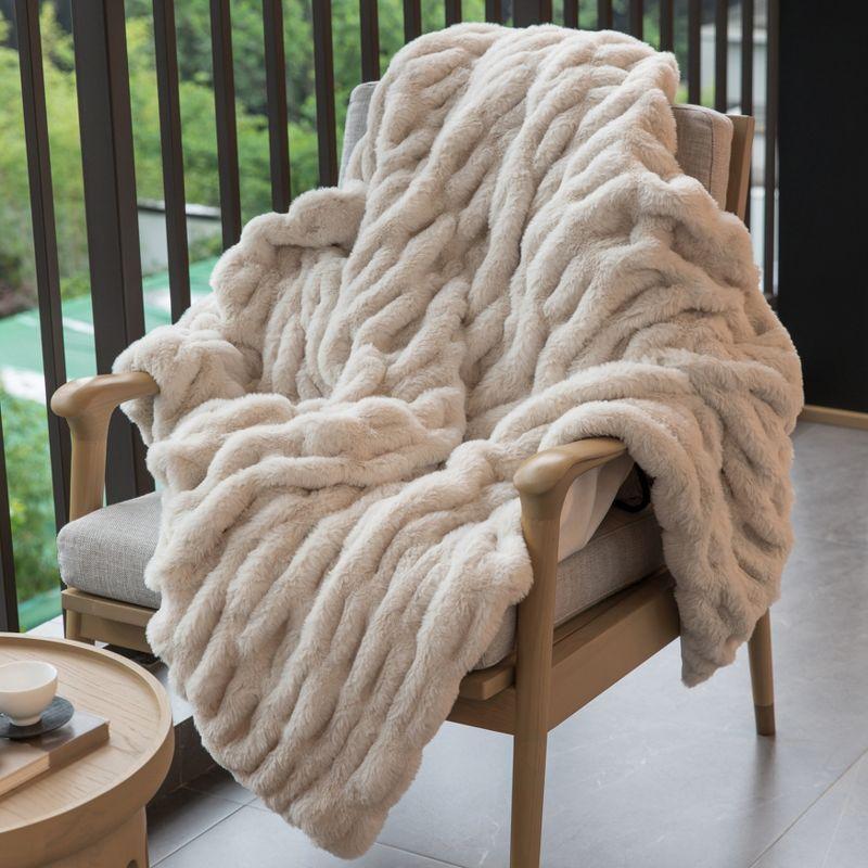 Luxurious 50 in. x 60 in.  Faux Fur Cozy Throw Blanket - Decorative Plush Blanket for Sofa and Bed