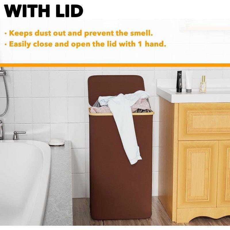 SpaceAid Tall Laundry Hamper with Lid – 110L Collapsible Clothes Basket with Bamboo Handles for Bedroom, Bathroom or Dorm