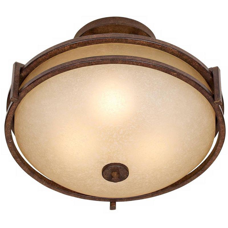 Franklin Iron Works Rustic Farmhouse Ceiling Light Semi Flush Mount Fixture Bronze 18" Wide Cream Scavo Glass Bowl Bedroom Kitchen