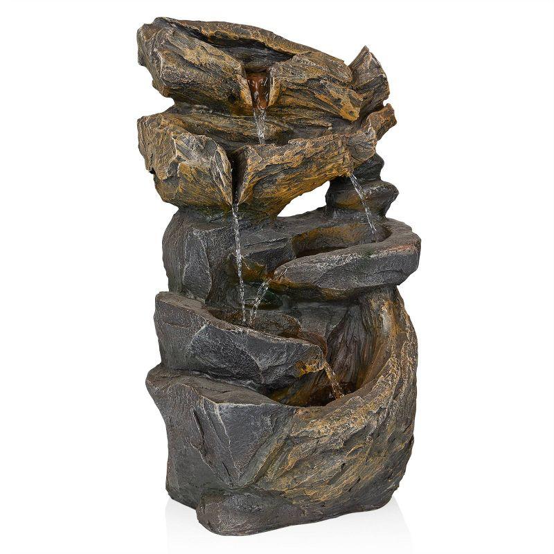 24" Cascading Rock Fountain with Warm White LED Lights