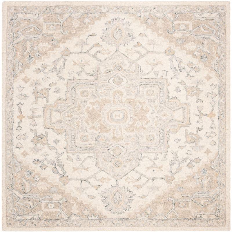 Ivory Elegance 5' Square Hand-Tufted Wool Area Rug