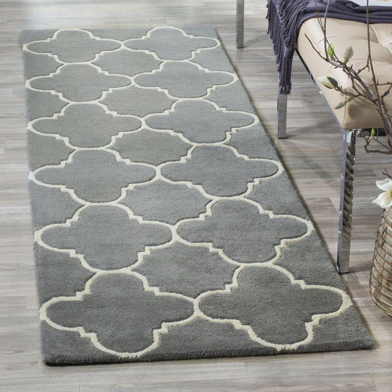 Hand-Tufted Dark Grey and Ivory Wool Runner Rug