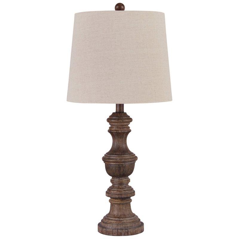 Set of 2 Magaly Poly Table Lamps Brown - Signature Design by Ashley: Wooden Base, 3-Way Switch, Drum Shade