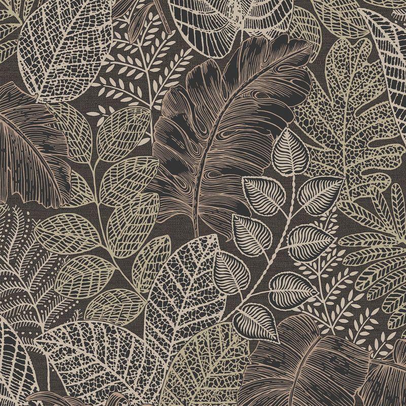 Superfresco Easy Scattered Leaves Charcoal and Gold Wallpaper