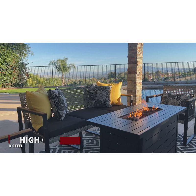 Black Aluminum 45" Gas Fire Pit Table with Lava Rocks