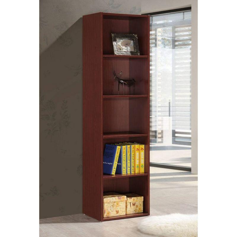 Hodedah 12 x 16 x 60 Inch 5 Shelf Bookcase and Office Organizer Solution for Living Room, Bedroom, Office, or Nursery, Mahogany Wood Finish