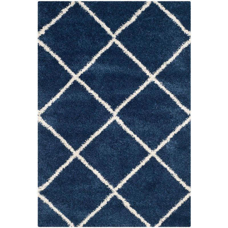 Navy and Ivory Diamond Shag Synthetic Area Rug 5'3" x 7'6"