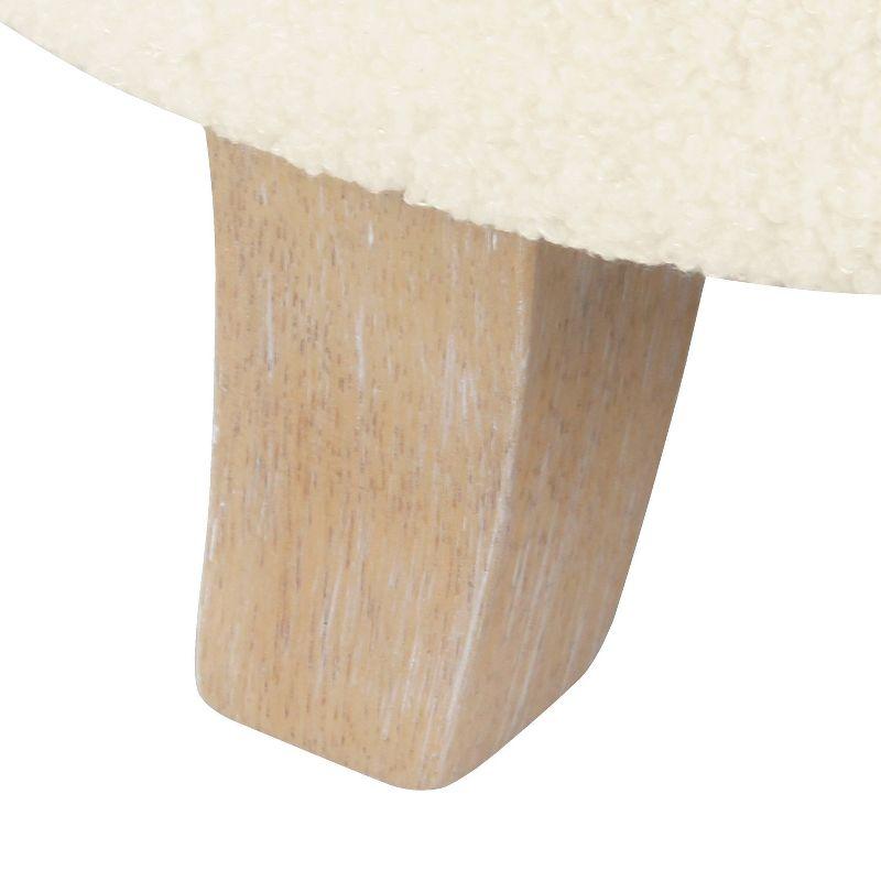 Cream Faux Sheepskin Round Storage Ottoman with Flared Wood Legs