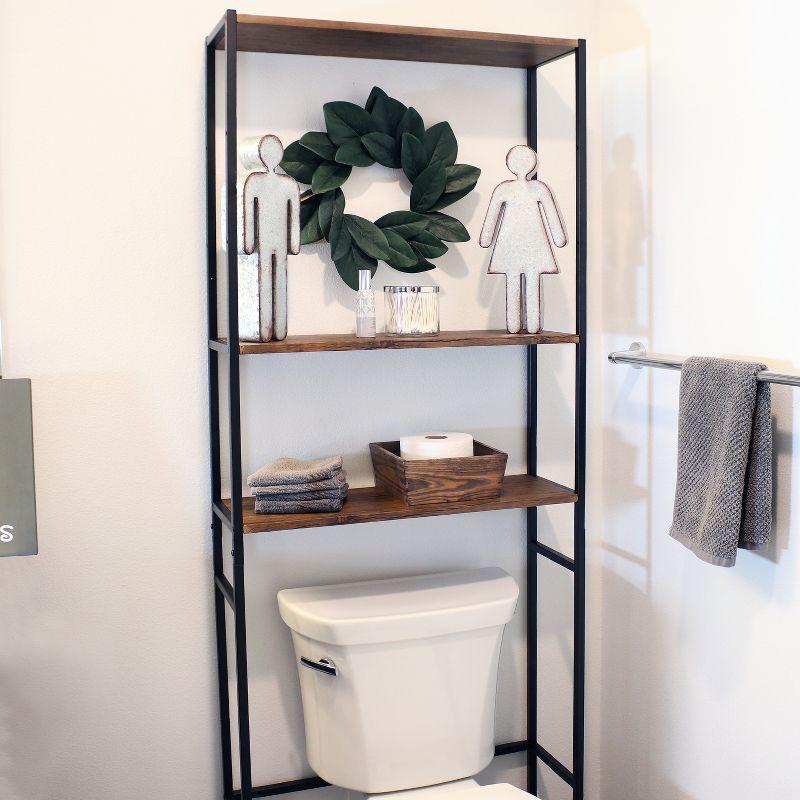 Sunnydaze 3 Shelf Iron and Veneer Over the Toilet Etagere Bathroom Storage Cabinet Space Saver