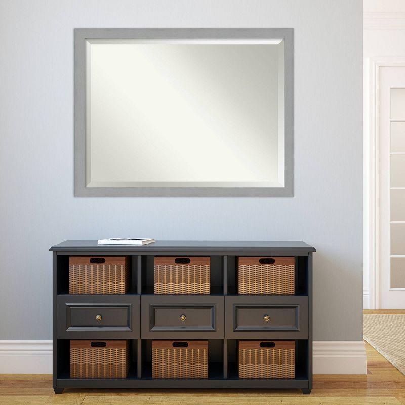 44" x 34" Brushed Nickel Framed Wall Mirror Silver - Amanti Art: Modern Rectangle, No Assembly Required