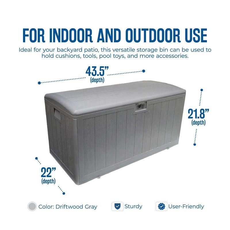 Plastic Development Group Weatherproof Resin Outdoor Patio Storage Deck Box with Secure Lid Retainer Straps