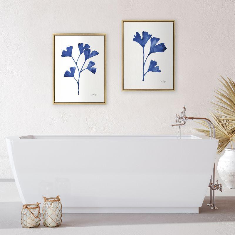 Kate and Laurel Sylvie Navy Ginkgo and Navy Ginkgo Trio Framed Canvas by Cat Coquillette