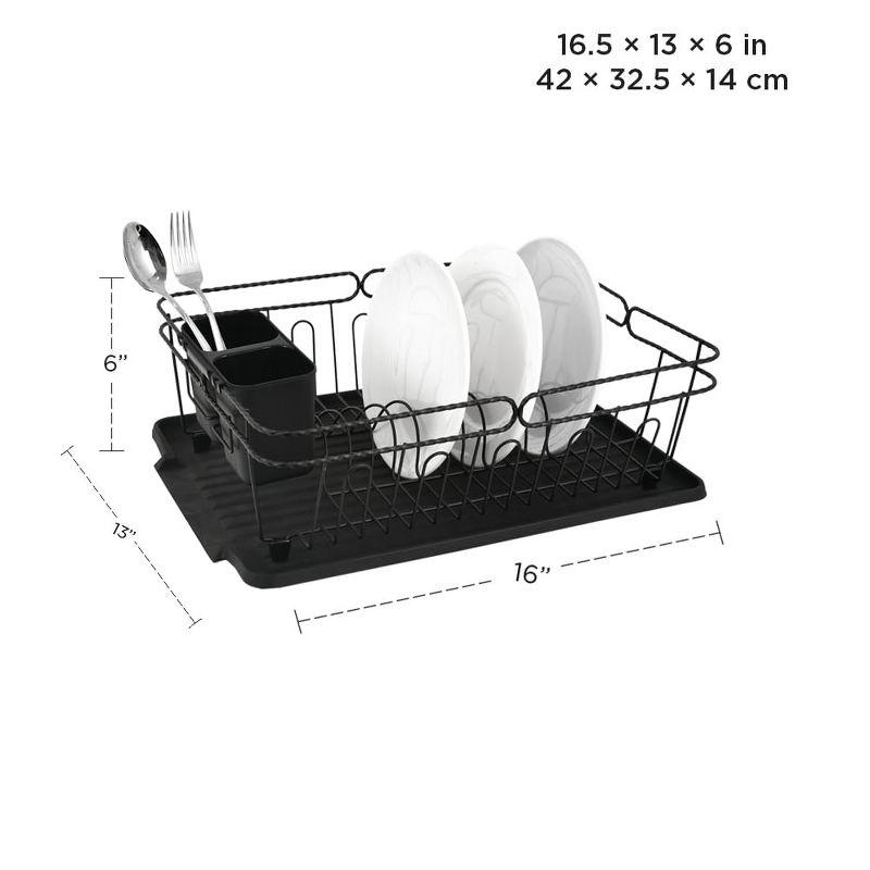 Trio Home Stainless Twist Design 3-Piece Dish Drying Drainer Rack, Removable Utensil Holder and Drainboard - Black/Black Twist