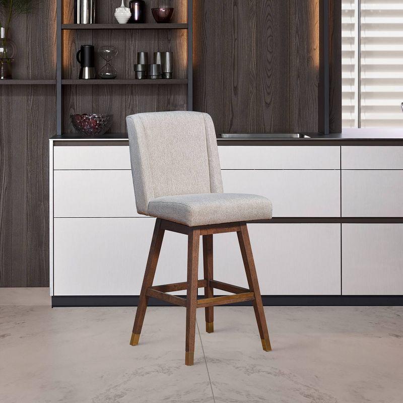 Armen Living Stancoste Wood Finish with Fabric Swivel Counter Height Barstool Brown Oak/Taupe