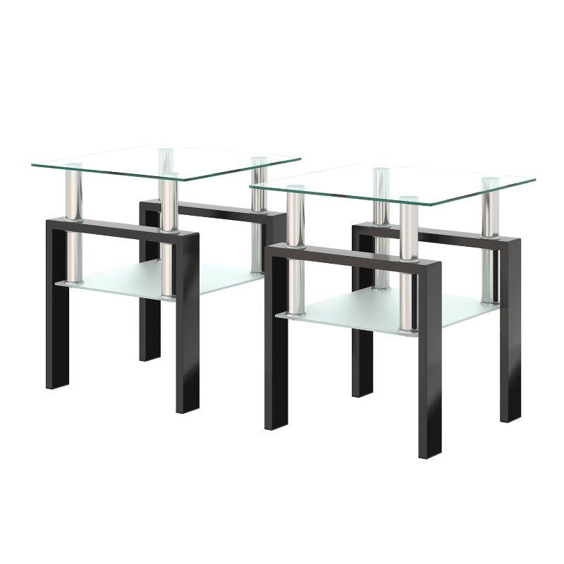 Set of 2, Modern Tempered Glass End Table - ModernLuxe