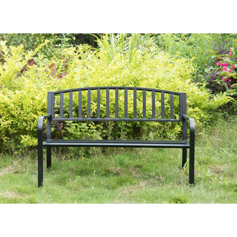 Steel Garden Park Bench Cast Iron Frame Patio Lawn Yard Decor, Black Seating Bench for Yard, Patio, Garden, Balcony, and Deck