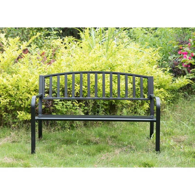 Black Steel Garden Bench with Cast Iron Frame, 52"