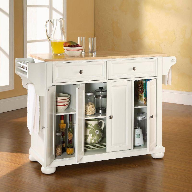 Alexandria Natural Wood Top White Kitchen Island with Storage