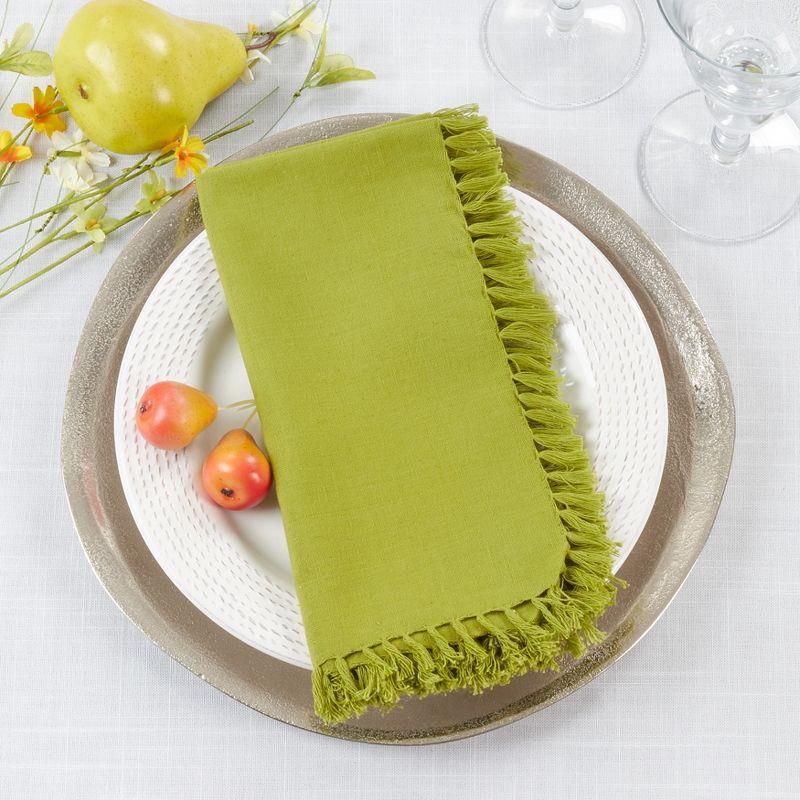 Saro Lifestyle Fringed Design Napkin, 20" Square (Set of 4), Kiwi, 20" x 20"
