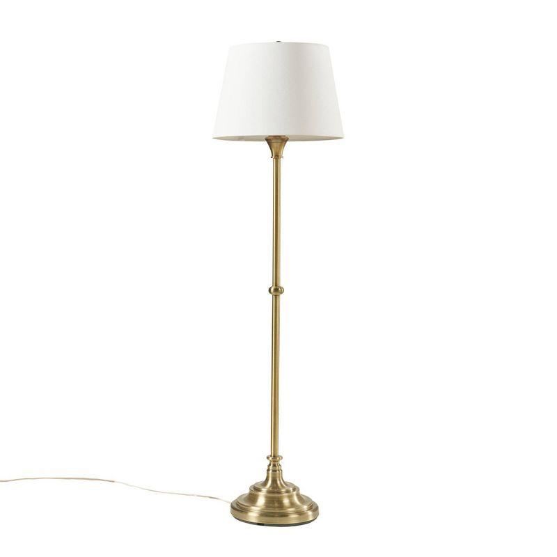 Antique Brass Adjustable Floor Lamp with White Empire Shade