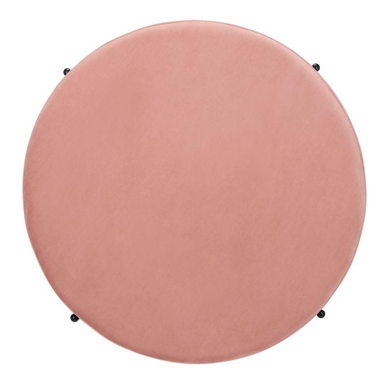 Dusty Rose Velvet Round Cocktail Ottoman with Matte Black Legs