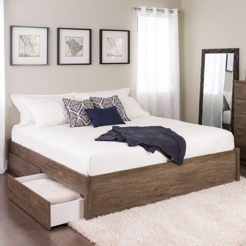 Drifted Gray King-Sized 4-Post Storage Bed with Dual Drawers