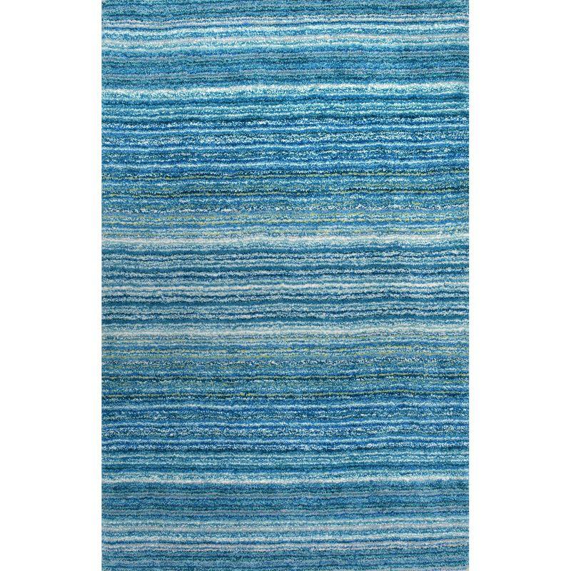 Sky Blue Tufted Stripe Shag 6' x 9' Synthetic Area Rug