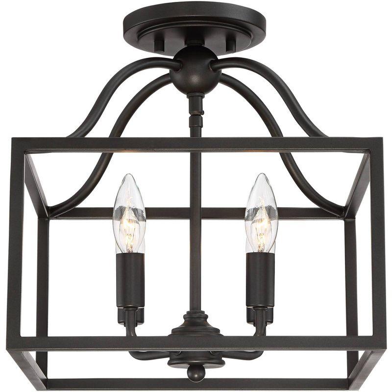 Franklin Iron Works Elle Rustic Industrial Ceiling Light Semi Flush Mount Fixture 13" Wide Black 4-Light Square Cage for Bedroom Living Room Kitchen