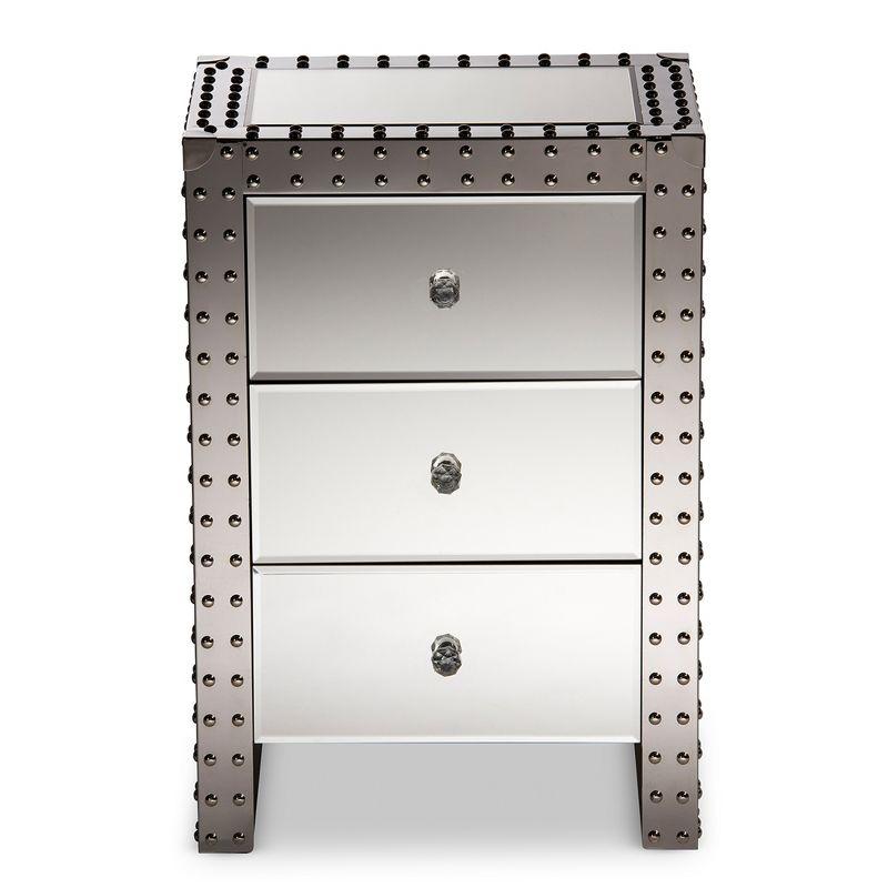 Azura Nightstand Bedside Table Silver - Baxton Studio: 3-Drawer, Crystal Knobs, Fully Assembled