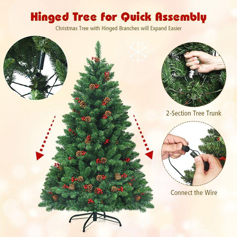 Costway 4.5Ft\6.5Ft\7.5Ft Pre-lit Hinged Christmas Tree w/ Pine Cones Red Berries and 300\450\450 LED Lights