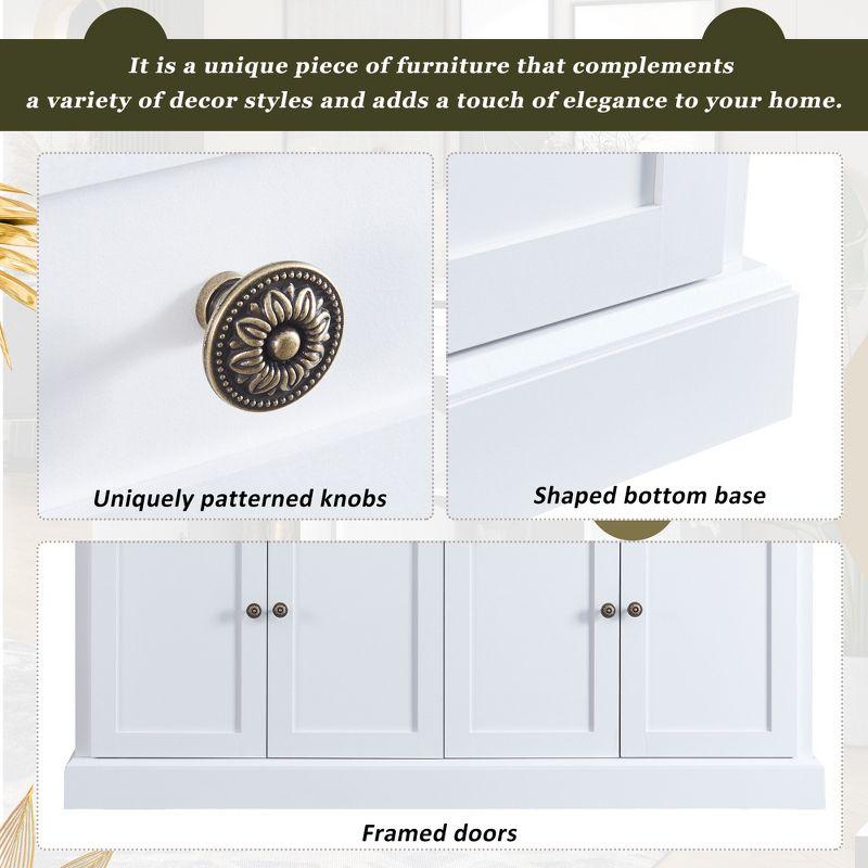 Sideboard Storage Buffet Cabinet with 2 Drawers & 4 Doors Adjustable Shelves, White-ModernLuxe