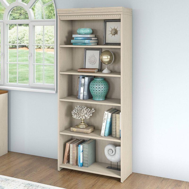 Bush Furniture 68.94" 5 Shelf Fairview Bookshelf Antique White: Modern Farmhouse Style, MDF & Laminate, Adjustable Shelves