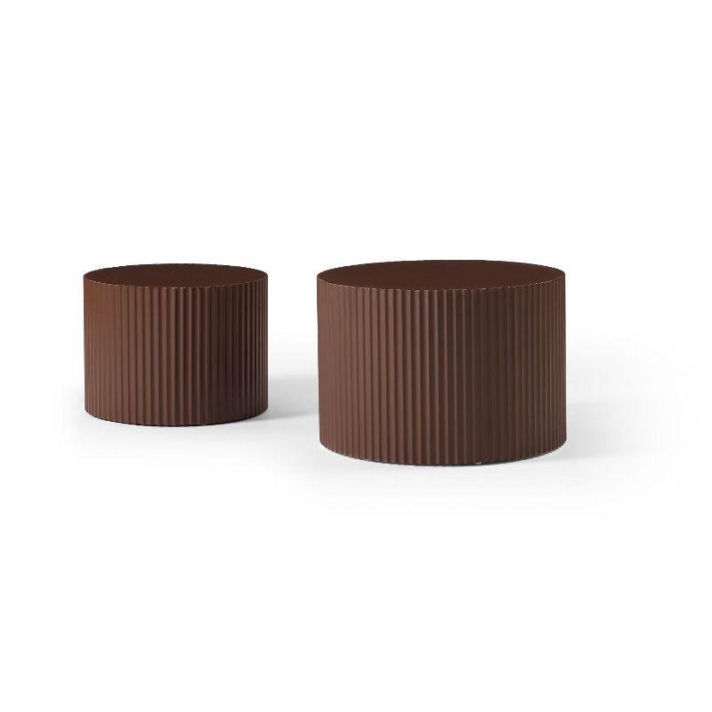Handcraft Round Coffee Table Set of 2,Brown Nesting Side Table End Table,Modern Drum Side Table for Small Space,Living Room,Office,Bedroom-Cuddlewood