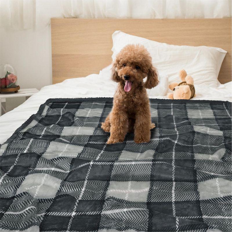 Large Charcoal Plaid Waterproof Sherpa Dog Blanket