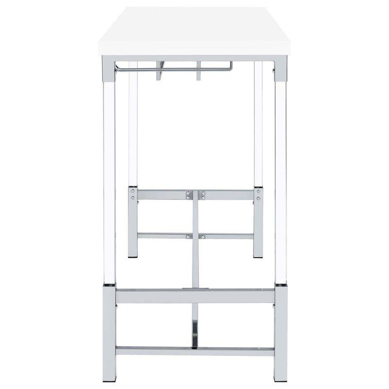 Coaster Norcrest Modern Pub Height Bar Table with Acrylic Legs and Wine Storage White High Gloss