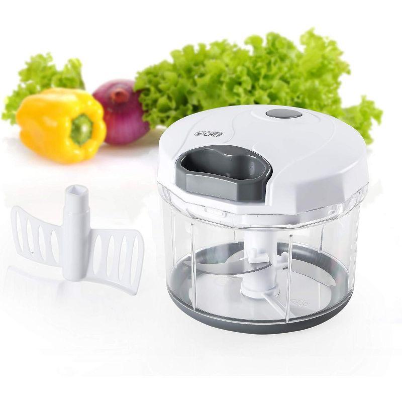 Compact White and Clear Manual Food Chopper with Stainless Steel Blades