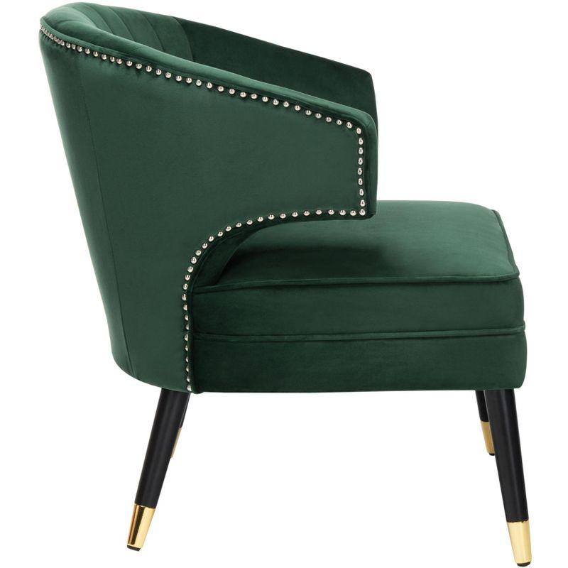 Transitional Forest Green Velvet Barrel Accent Chair with Black Wood Legs