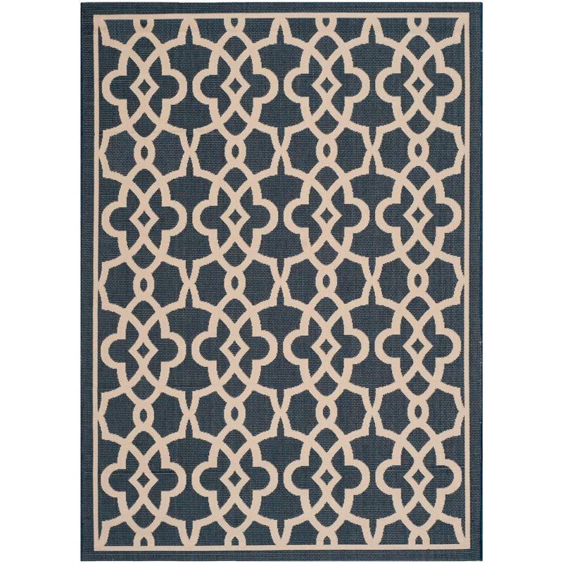 Navy and Beige Rectangular Synthetic Indoor/Outdoor Rug 5' x 7'