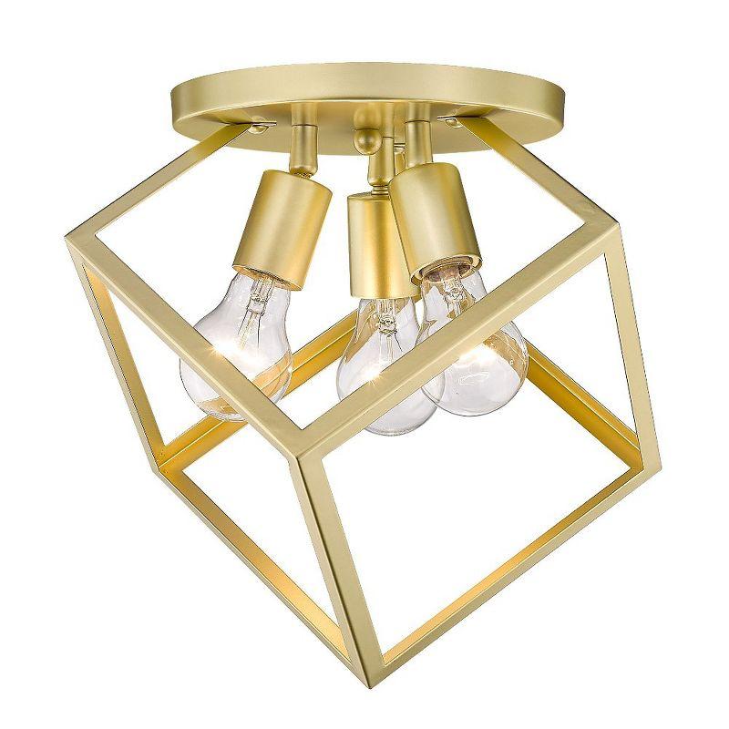 Olympic Gold Geometric Glass 3-Light Semi-Flush Mount